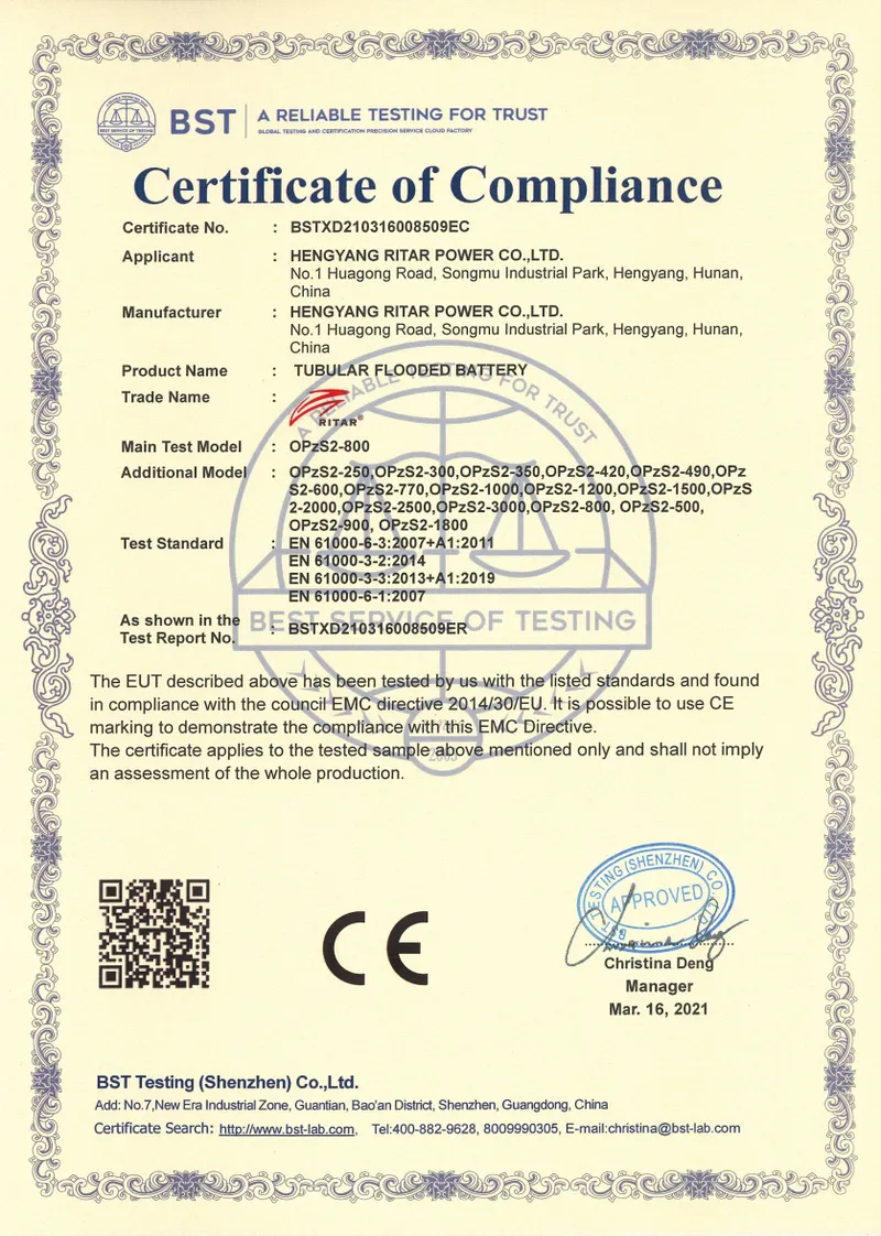 OPZS系列CE证书