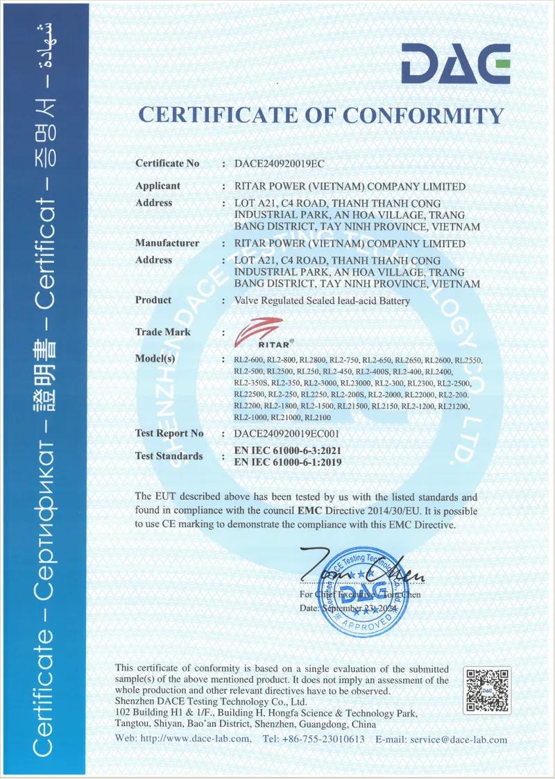 RL2系列的CE证书